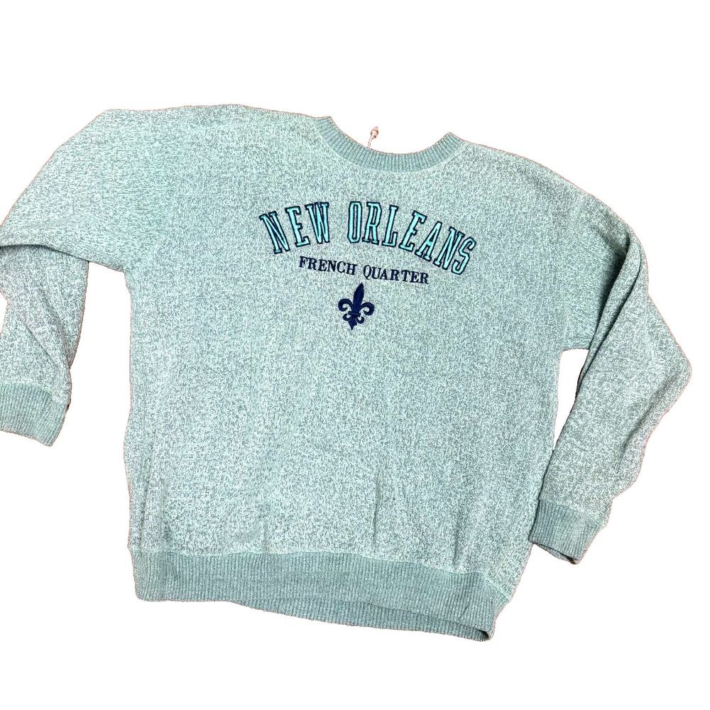 French Quarter New Orleans Sweatshirt Embroidered Green Crew Neck adult L